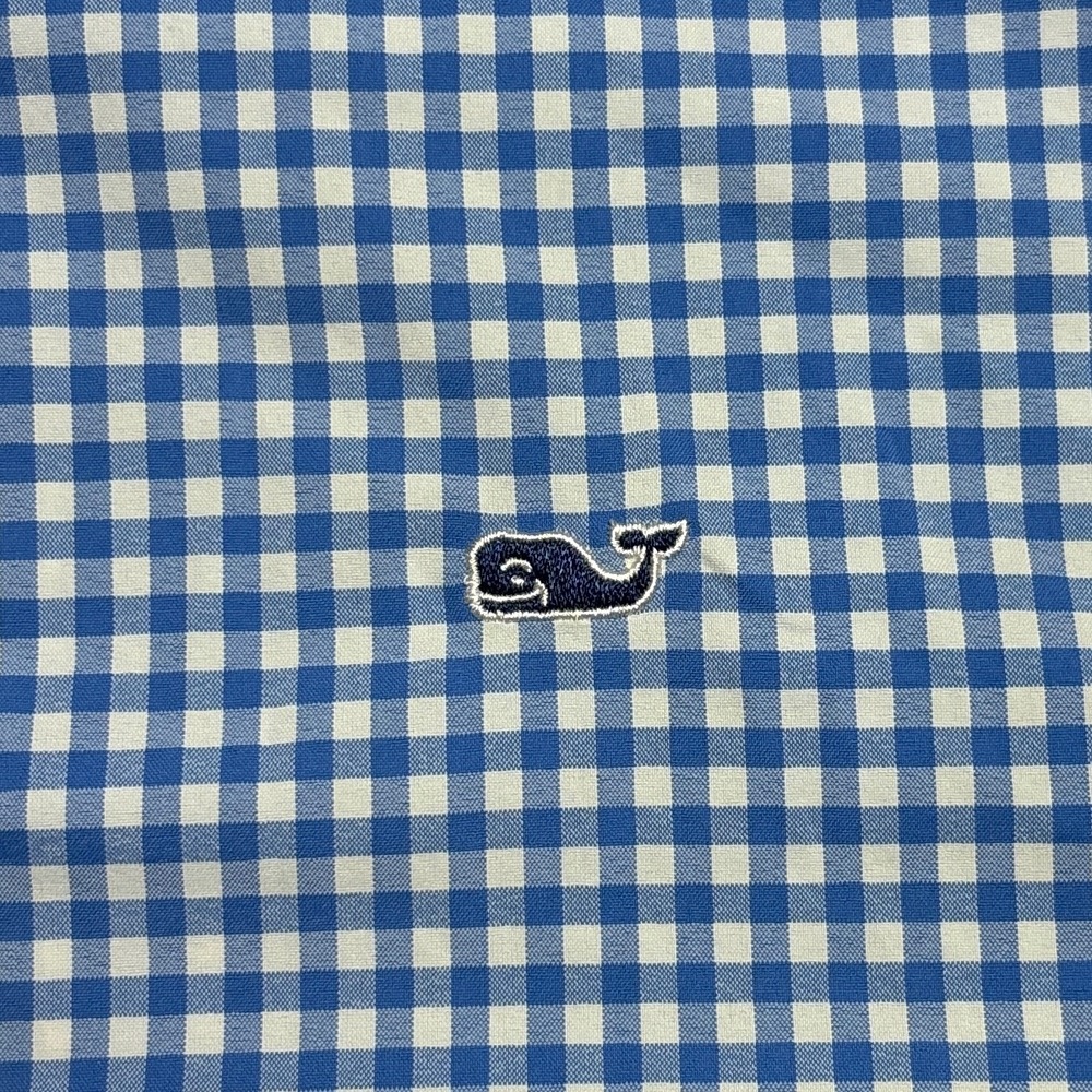 Vineyard Vines Performance Button Down Shirt Boys XL 18 Blue Gingham Check Whale - Picture 6 of 8